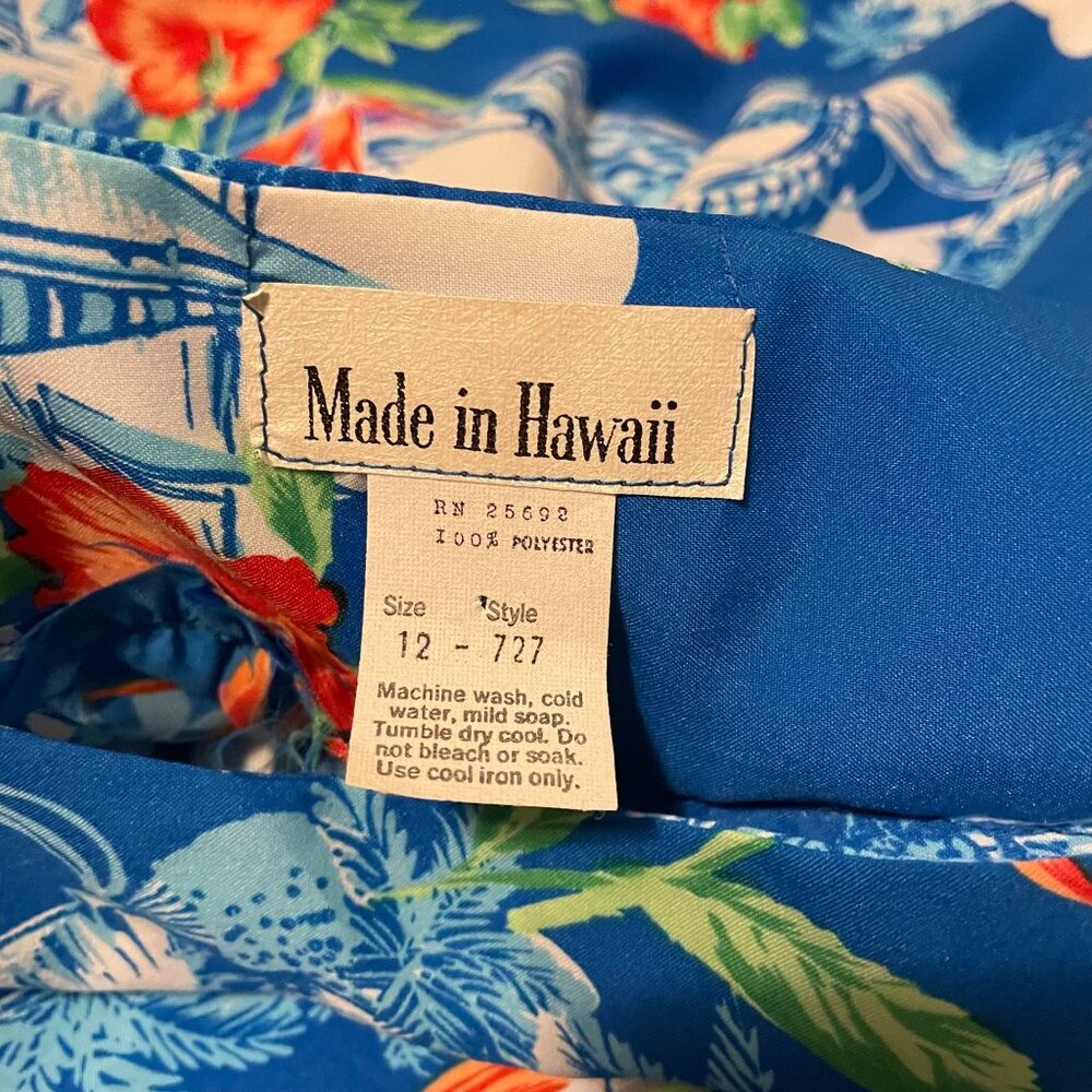 Vintage Made In Hawaii Blue Red White Short Sleeve Floral Maxi Dress Size 12 - Picture 5 of 5